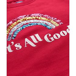 Pine Kids Cotton Knit Full Sleeves Sweatshirt With Sequined Rainbow Embroidery - Red