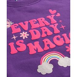 Pine Kids Cotton Knit Full Sleeves Sweatshirt With Rainbow & Text Print - Purple