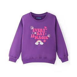 Pine Kids Cotton Knit Full Sleeves Sweatshirt With Rainbow & Text Print - Purple