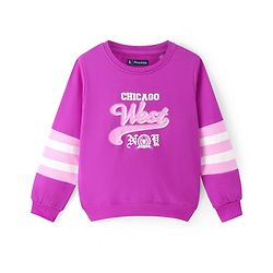 Pine Kids Cotton Knit Full Sleeves Sweatshirt With Stripes & Text Print - Purple