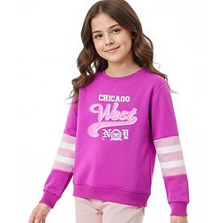 Pine Kids Cotton Knit Full Sleeves Sweatshirt With Stripes & Text Print - Purple