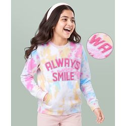 Pine Kids Cotton Knit Full Sleeves Sweatshirt with Text Embroidery & Kangaroo Pockets - White