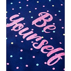 Pine Kids Cotton Knit Full Sleeves Sweatshirt Polka Dots & Glitter Text Print with Frill Detailing - Navy Blue