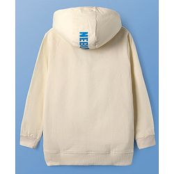 Pine Kids Cotton Knit Full Sleeves Hooded Sweatshirt with Space Theme Print - Cream