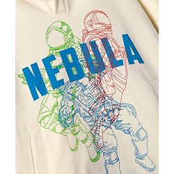 Pine Kids Cotton Knit Full Sleeves Hooded Sweatshirt with Space Theme Print - Cream