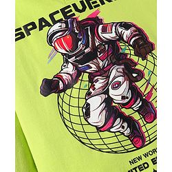 Pine Kids Cotton Knit Full Sleeves Hooded Sweatshirt with Space Theme Print - Lime Green