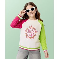 Pine Kids Cotton Knit Full Raglan Sleeves Sweatshirt with Text Print -Green Red & White
