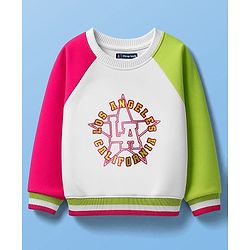 Pine Kids Cotton Knit Full Raglan Sleeves Sweatshirt with Text Print -Green Red & White