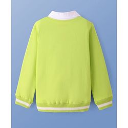 Pine Kids Cotton Knit Full Sleeves Polo Neck Sweatshirt with Text Print - Lime Green