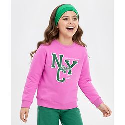 Pine Kids Cotton Knit Full Sleeves Sweatshirt With Text Print - Pink