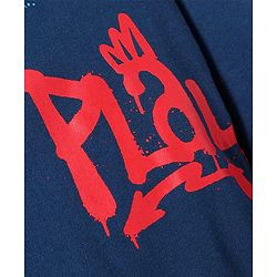 Pine Kids Cotton Knit Full Sleeves Graffiti Printed Hooded Sweatshirt - Navy Blue
