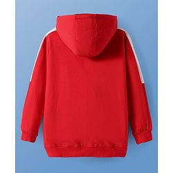 Pine Kids Cotton Knit Full Sleeves Cut & Sew Design Hooded Sweatshirt with Text Print - Red