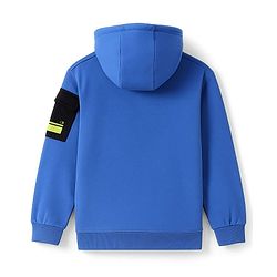 Pine Kids Cotton Knit Full Sleeves Sweatshirt with Text Print & Kangaroo Pockets - Blue