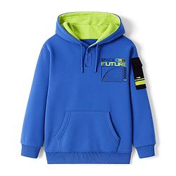 Pine Kids Cotton Knit Full Sleeves Sweatshirt with Text Print & Kangaroo Pockets - Blue