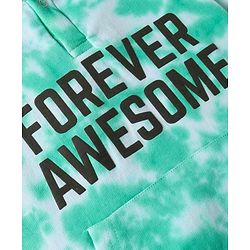 Pine Kids Cotton Knit Full Sleeves Hooded Sweatshirt with Text Print & Kangaroo Pockets - Sea Green & White