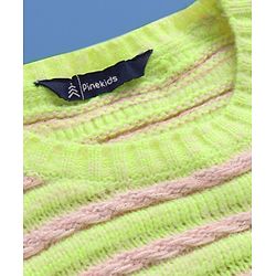 Pine Kids Knitted Full Sleeves Pullover Sweater with Striped Design - Neon Green