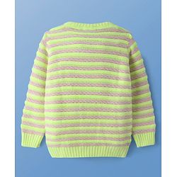 Pine Kids Knitted Full Sleeves Pullover Sweater with Striped Design - Neon Green