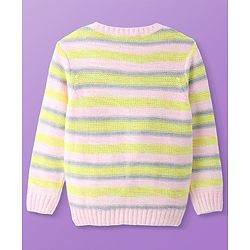 Pine Kids Knitted Full Sleeves Pullover Sweater with Striped Designed - Light Pink & Yellow
