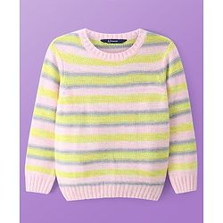 Pine Kids Knitted Full Sleeves Pullover Sweater with Striped Designed - Light Pink & Yellow