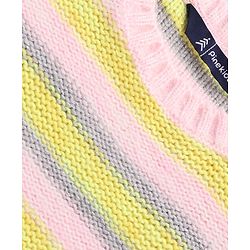 Pine Kids Knitted Full Sleeves Pullover Sweater with Striped Designed - Light Pink & Yellow