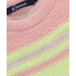 Pine Kids Knit Full Sleeves Striped Pullover Sweater - Pink
