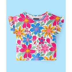 Pine Kids Cotton Knit Half Sleeves Floral Printed Top - Multicolour