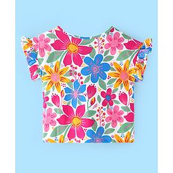 Pine Kids Cotton Knit Half Sleeves Floral Printed Top - Multicolour