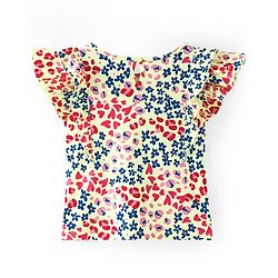 Pine Kids Cotton Frill Sleeves Heart & Floral Printed Top - Multicolour