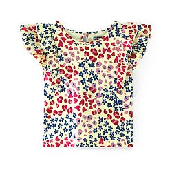 Pine Kids Cotton Frill Sleeves Heart & Floral Printed Top - Multicolour