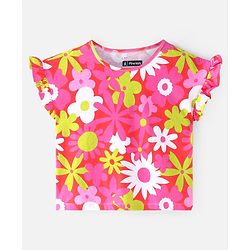 Pine Kids Cotton Knit Half Sleeves Floral Printed Top - Multicolour