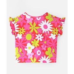 Pine Kids Cotton Knit Half Sleeves Floral Printed Top - Multicolour