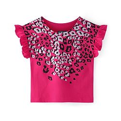 Pine Kids Cotton Knit Half Sleeves Cheetah Printed Top - Pink
