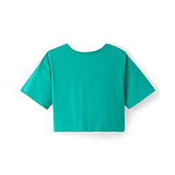 Pine Kids Cotton Knit Half Drop Shoulder Sleeves Crop T-Shirt with Heart Print - Green