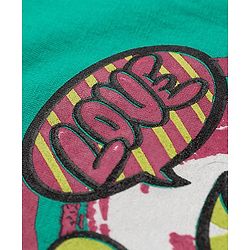 Pine Kids Cotton Knit Half Drop Shoulder Sleeves Crop T-Shirt with Heart Print - Green