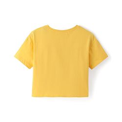 Pine Kids Cotton Knit Half Drop Shoulder Sleeves T-Shirt with Knit Detailing Heart & Floral Print - Yellow