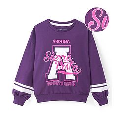 Pine Kids Cotton Knit Full Drop Shoulder Sleeves Sweatshirt with Text Print - Purple