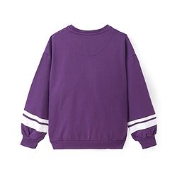 Pine Kids Cotton Knit Full Drop Shoulder Sleeves Sweatshirt with Text Print - Purple