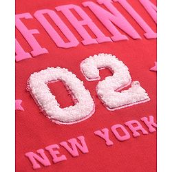 Pine Kids Cotton Knit Full Sleeves Drop Shoulder Sweatshirt with Text Print & Embroidery - Red