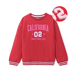 Pine Kids Cotton Knit Full Sleeves Drop Shoulder Sweatshirt with Text Print & Embroidery - Red