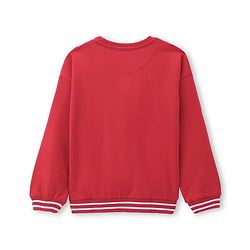Pine Kids Cotton Knit Full Sleeves Drop Shoulder Sweatshirt with Text Print & Embroidery - Red