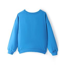 Pine Kids Cotton Knit Full Sleeves Drop Shoulder Sweatshirt with Text & Floral Print - Blue