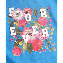 Pine Kids Cotton Knit Full Sleeves Drop Shoulder Sweatshirt with Text & Floral Print - Blue