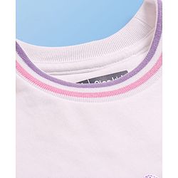 Pine Kids Cotton Knit Full Drop Shoulder Sleeves Sweatshirt with Sequin Text Embroidery & Kangaroo Pockets - White Pink & Purple