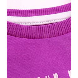 Pine Kids Cotton Knit Full Sleeves Drop Shoulder Sweatshirt with Floral Print & Frill Detailing - Purple