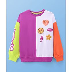 Pine Kids Cotton Knit Full Sleeves Drop Shoulder Sweatshirt with Cut & Sew Design & Patch Detailing - Multicolour