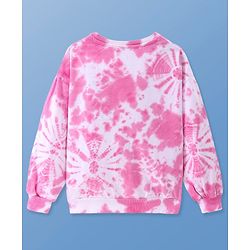 Pine Kids Cotton Knit Full Sleeves Pullover Sweatshirt with Tie & Dye Design & Text Print - Pink