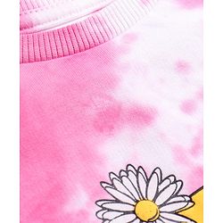 Pine Kids Cotton Knit Full Sleeves Pullover Sweatshirt with Tie & Dye Design & Text Print - Pink