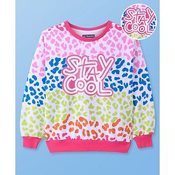 Pine Kids Cotton Knit Full Sleeves Drop Shoulder Gilter Text & Abstract Printed Sweatshirt - Pink