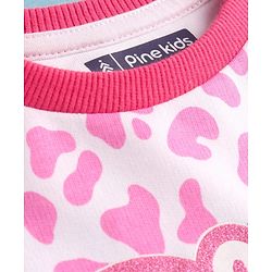 Pine Kids Cotton Knit Full Sleeves Drop Shoulder Gilter Text & Abstract Printed Sweatshirt - Pink