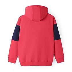 Pine Kids Cotton Knit Full Sleeves Hooded Sweat Jacket With Text Print - Red
